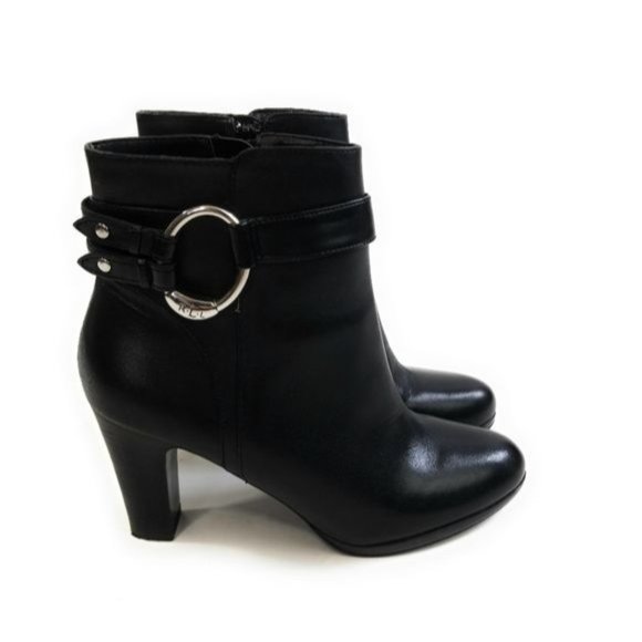 Lauren Ralph Lauren Shoes - Lauren Ralph Lauren Myla Black Leather Heeled Ankle Booties Womens Size 6